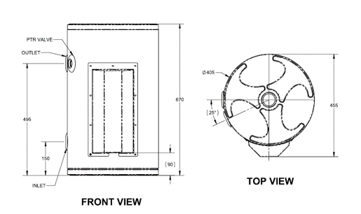 Commercial 50L Electric Storage line drawing